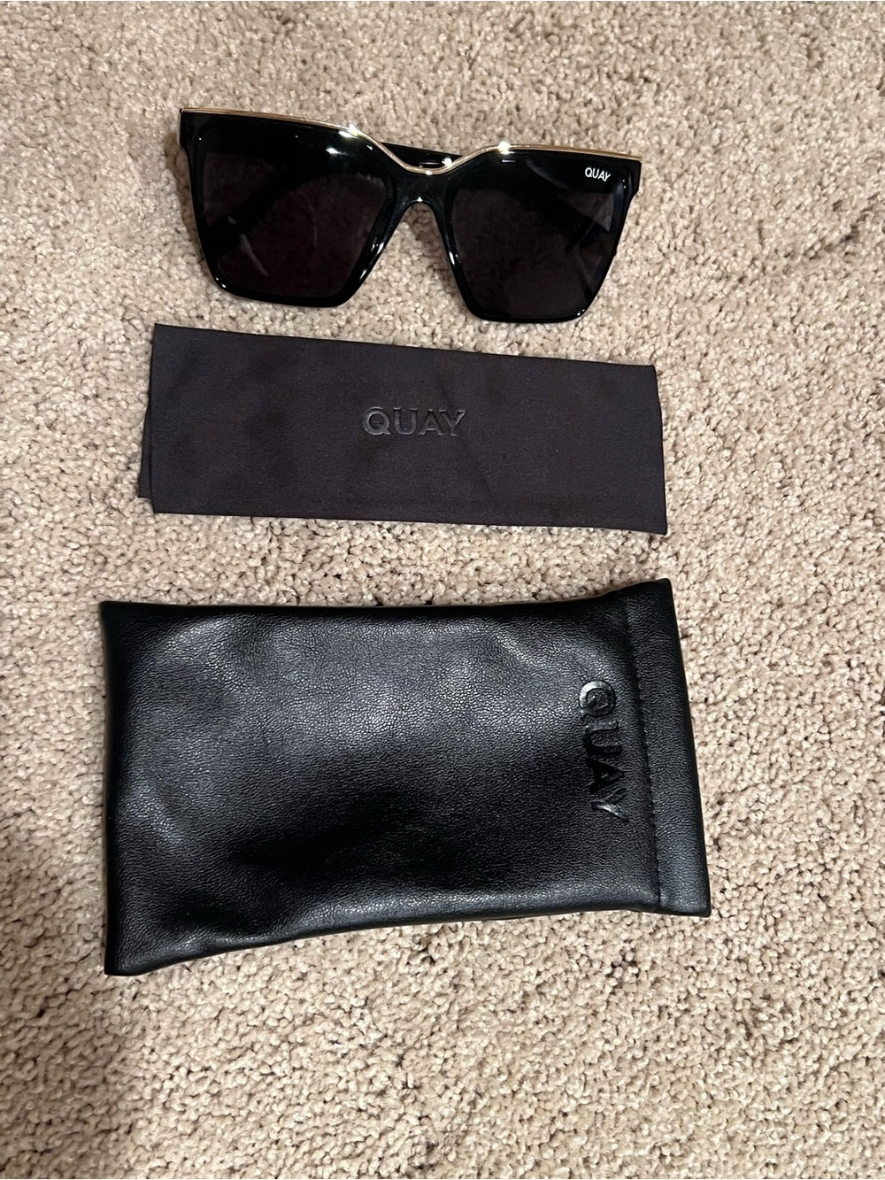 Quay Australia Black Square Shape Black & Gold Level Up Sunglasses with Case